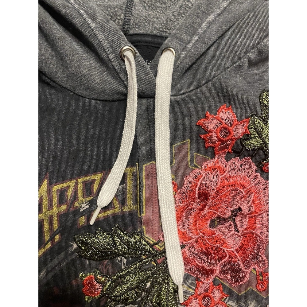 AFFLICTION Hysteria Graphic Hoodie Pullover Acid Black Embroidered Women's L - Picture 10 of 16